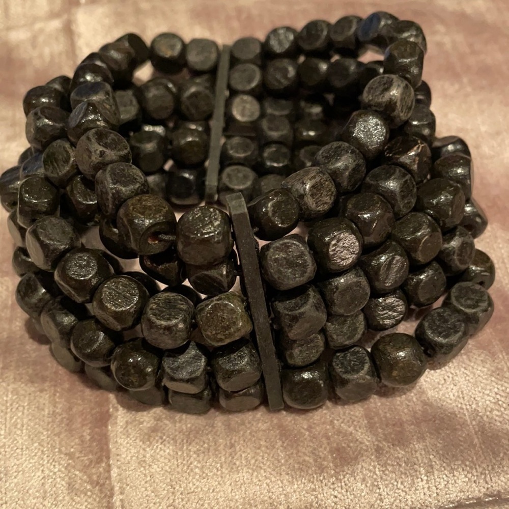 Dark Green Multi-Strand Beaded Stretch Bracelet